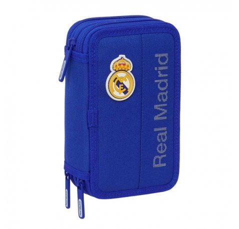 Safta Real Madrid Plumier de 3 Pisos - 37 Piezas - 1.3L - Goma - Lapiz - Boligrafos - Sacapuntas - Reglas - 16 Colores - 14 Rotuladores - 125x55x195mm - Color Azul