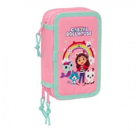 Safta Gabby's Dollhouse Plumier de 3 Pisos - 37 Piezas - Goma - Lapiz - 2 Boligrafos - Sacapuntas - 2 Reglas - 16 Colores - 14 Rotuladores - 12.5x19.5x5.5cm - Color Rosa