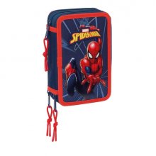 Safta Spider-Man Plumier de 3 Pisos - 37 Piezas - 1.3L - Goma - Lapiz - Boligrafos - Sacapuntas - Reglas - 16 Colores - 14 Rotuladores - 125x55x195mm - Color Azul Marino
