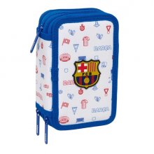 Safta F.C.Barcelona Preescolar Plumier de 3 Pisos - 37 Piezas - Goma - Lapiz - 2 Boligrafos - Sacapuntas - 2 Reglas - 16 Colores - 14 Rotuladores - 12.5x19.5x5.5cm - Color Blanco