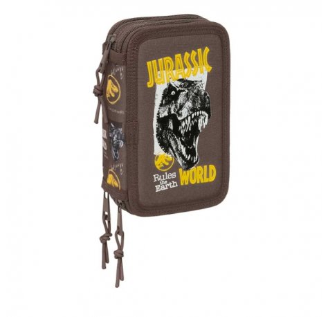 Safta Jurassic World Plumier de 3 Pisos - 37 Piezas - 1.3L - Goma - Lapiz - Boligrafos - Sacapuntas - Reglas - 16 Colores - 14 Rotuladores - 125x55x195mm - Color Marron