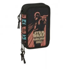 Safta Mandalorian and Grogu Plumier de 3 Pisos - 37 Piezas - Goma - Lapiz - 2 Boligrafos - Sacapuntas - 2 Reglas - 16 Colores - 14 Rotuladores - 12.5x19.5x5.5cm - Color Negro