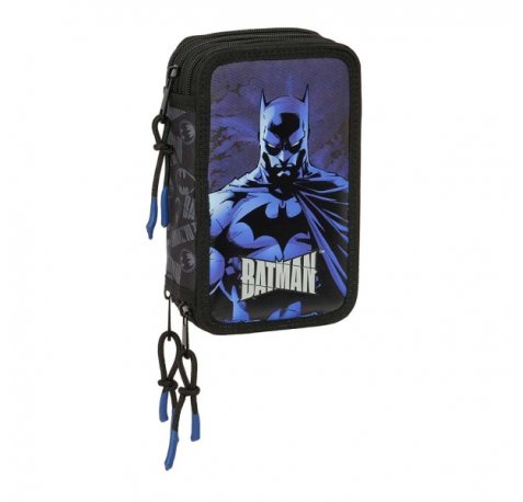 Safta Batman Plumier de 3 Pisos - 37 Piezas - 1.3L - Goma - Lapiz - Boligrafos - Sacapuntas - Reglas - 16 Colores - 14 Rotuladores - 125x55x195mm - Color Negro