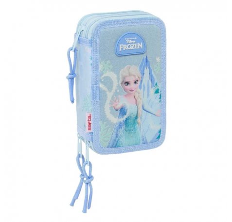 Safta Frozen Plumier de 3 Pisos - 37 Piezas - Goma - Lapiz - 2 Boligrafos - Sacapuntas - 2 Reglas - 16 Colores - 14 Rotuladores - 12.5x19.5x5.5cm - Color Azul Pastel