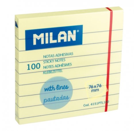 Milan Pack de 100 Notas Adhesivas - Pautadas - 76x76mm - Color Amarillo