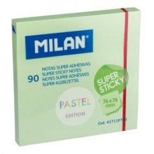 Milan Bloc de 90 Notas Super Adhesivas - Removibles - Mayor Permanencia - 76mm x 76mm - Color Verde Pastel