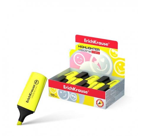 Erichkrause Visioline Mini Fluorescente - Emoticonos Divertidos - Punta Biselada - Color Amarillo (10 uds)