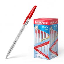 Erichkrause Boligrafo R-301 Classic Stick 1.0 - Cuerpo Transparente Hexagonal - Punta de 1.0mm - Tinta de Secado Rapido - Color Rojo (50 uds)