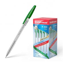 Erichkrause Boligrafo R-301 Classic Stick 1.0 - Cuerpo Hexagonal Transparente - Punta de 1.0mm - Tinta de Secado Rapido - Color Verde (50 uds)