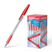 Erichkrause Boligrafo R-301 Classic Stick&Grip 10 - Cuerpo Transparente Hexagonal - Zona de Agarre de Goma - Capuchon Ventilado - Tinta Color Rojo (50 uds)