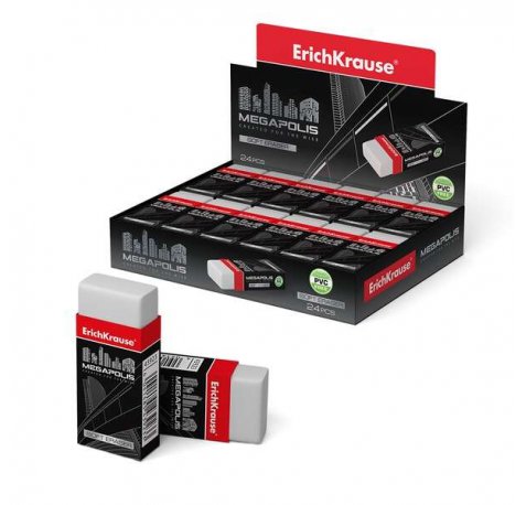 Erichkrause Megapolis Goma de Borrar Suave de Forma Clasica - Fabricada de Caucho Termoplastico Hipoalergenico - Ecologica y Moderna - Envoltorio Original de Carton - Libre de Impurezas - No Contiene Pvc - Color: N/A (24 uds)