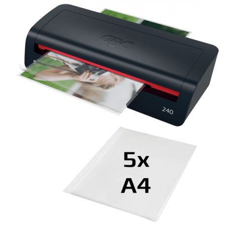 GBC 240 Home Office A4 Plastificadora - Calentamiento en 2 Minutos - Desde Documentos de Identidad hasta Documentos A4 - Compatible con Bolsas de 75 a 125 micras - Color Negro/Rojo