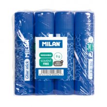 Milan Pack 4 Barras de Pegamento 8 g - Multiusos - Multisuperficies - Sin Disolventes - Uso Escolar - Color Azul