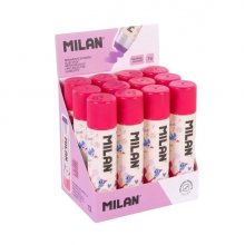 Milan Flowicorn Expositor con 12 Barras de Pegamento 21g - Multiusos - Multisuperficies - Sin Disolventes - Uso Escolar - Color Violeta