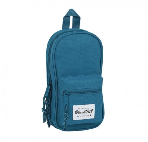 Safta Blackfit8 Egeo Plumier Mochila - 33 Piezas - Goma - Lapiz - Tijeras - Sacapuntas - Boligrafos - Fluorescentes - Regla - 12 Rotuladores - 12 Colores - 120x50x230mm - Color Azul