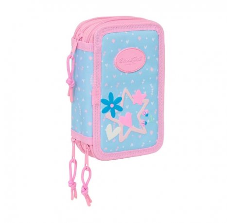 Safta Blackfit8 Smile Plumier de 3 Pisos - 37 Piezas - 1.3L - Goma - Lapiz - Boligrafos - Sacapuntas - Reglas - 16 Colores - 14 Rotuladores - 125x55x195mm - Color Azul Claro