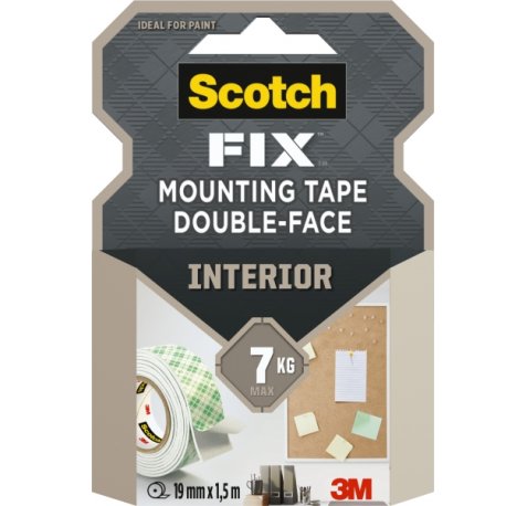Scotch-Fix Cinta de Montaje para Interior de Doble Cara - 19Â mm x 1.5m - Color Blanco