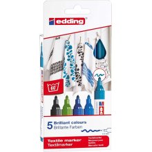 Edding 4500 Colores Frios Pack de 5 Rotuladores Permanentes para Textil - Punta Redonda - Trazo 2-3mm - Olor Neutro - Secado Rapido - Colores Negro, Azul, Azul Claro, Azul Oriental y Verde Claro