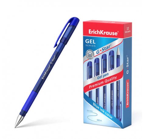 Erichkrause Boligrafo de Gel G-Star 05 - Cuerpo Translucido con Grip de Goma - Punta de 05mm - Tinta de Gel de Secado Rapido - Color Azul (12 uds)