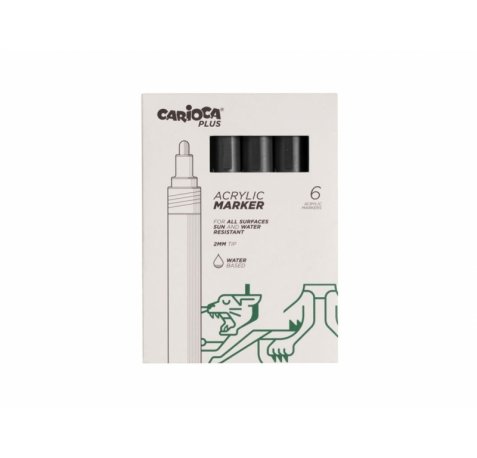 Carioca Plus Pack de 6 Marcadores Acrilicos - Punta 2mm - Color Negro