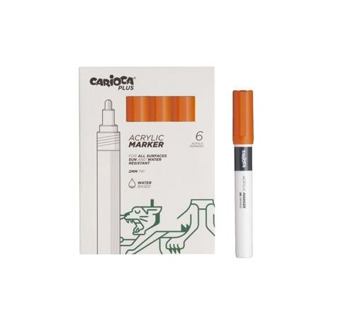 Carioca Plus Pack de 6 Marcadores Acrilicos - Punta 2mm - Color Naranja