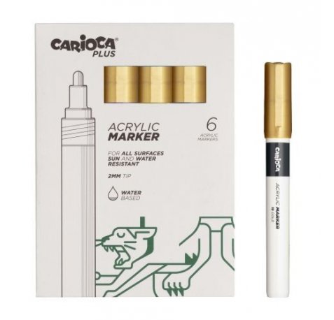 Carioca Plus Pack de 6 Marcadores Acrilicos - Punta 2mm - Color Oro