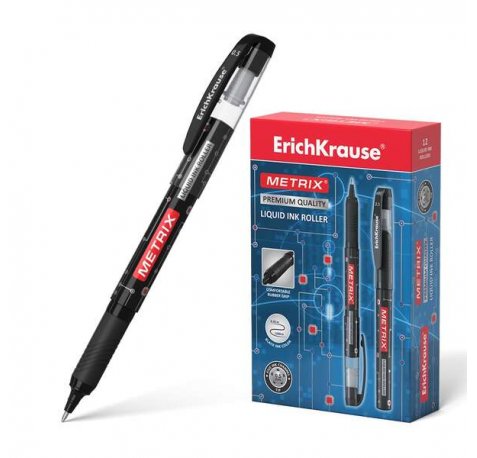 Erichkrause Metrix - Roller Clasico con Tinta de Gel de Secado Rapido - Cuerpo Ligero de Plastico - Color Negro (12 uds)