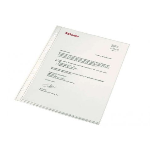 Esselte Funda Porta Documentos A4 - PP - Calidad Luxe Cristal Liso Extra - Multitaladro-11 - Caja 100 - Transparente