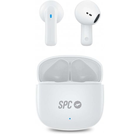 SPC Auriculares True Wireless Zion 2 Play - Autonomia 28 Horas - Base de Carga USB-C - Control por Toques - Compatible con Asistentes de Voz - Luces Led Indicadoras - Color Blanco