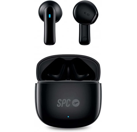 SPC Auriculares True Wireless Zion 2 Play - Autonomia 28 Horas - Base de Carga USB-C - Control por Toques - Compatible con Asistentes de Voz - Luces Led Indicadoras - Color Negro