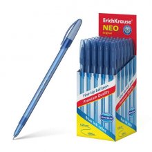 Erichkrause Boligrafo Neo Original - Punta de Aguja Sofisticada Fine Tip - Cuerpo Redondo Translucido Mate - Tinta Color Azul (50 uds)