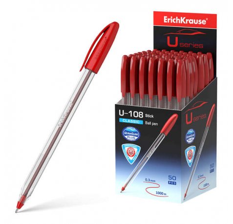 Erichkrause Boligrafo U-108 Classic Stick - Ultra Glide Technology - Tinta Roja (50 uds)