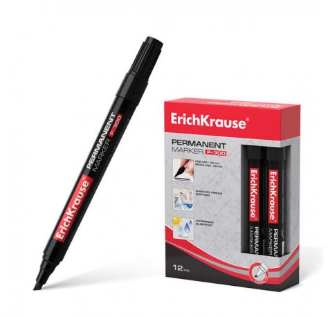 Erichkrause Marcador Permanente P-300 - Punta Biselada - para Escribir en Multiples Superficies - Color Negro (12 uds)