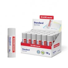 Erichkrause Pegamento en Barra Standard - 19G - Expositor 24 uds. - Pegado Rapido y Confiable - Facil de Aclarar con Agua - No Toxico - sin Disolventes - Resistente al Frio - Apto para Papel, Carton y Fotografias - Color Blanco (24 uds)