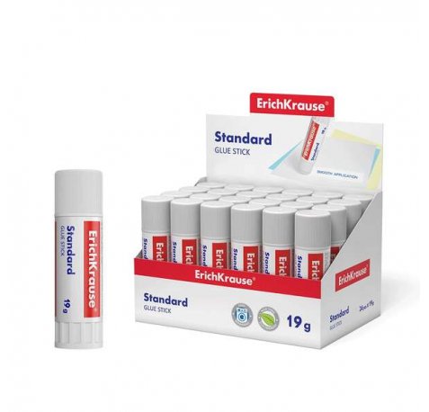 Erichkrause Pegamento en Barra Standard - 19G - Expositor 24 uds. - Pegado Rapido y Confiable - Facil de Aclarar con Agua - No Toxico - sin Disolventes - Resistente al Frio - Apto para Papel, Carton y Fotografias - Color Blanco (24 uds)