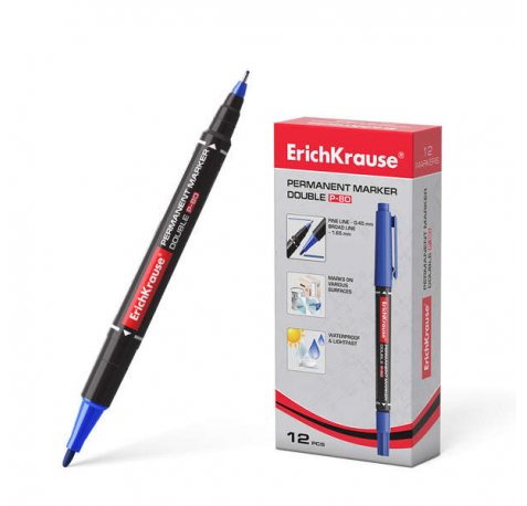 Erichkrause Double P-80 Doble Cara Marcador Permanente - Universal y Fineliner 2 en 1 - Tinta a Base de Alcohol Resistente al Agua y a los Rayos UV - Secado Rapido - No Toxico - Vida Util de 5 Años - Colorido (12 uds)