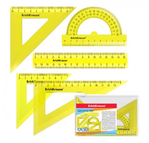 Erichkrause Conjunto de Geometria Pequeño - Regla de 15 cm - Escuadra de 7 cm/45º, 9 cm/45º, 13 cm/60º - Transportador de 180º/10 cm - Color Azul