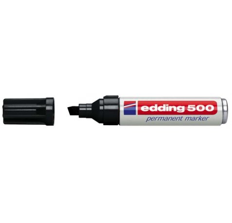 Edding 500 Rotulador Permanente - Punta Biselada - Trazo entre 2 y 7 mm. - Recargable - Secado Instantaneo - Color Negro (10 uds)