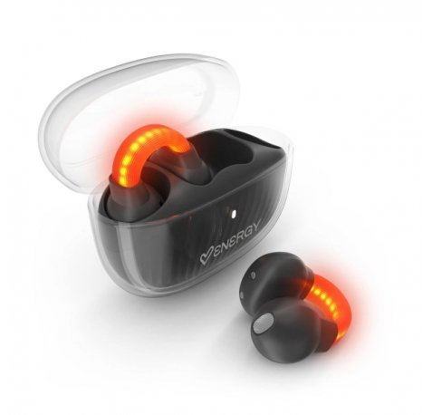 Energy Sistem LightPods Auriculares True Wireless - Bluetooth 5.4 - Sistema Safety Lights - Hasta 25h Autonomia - Tecnologia Open Sound - Microfono con Reduccion de Ruido ENC - Asistente de Voz Integrado - DiseÃ±o Curved-Fit - Color Negro