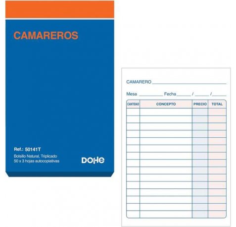 Dohe Talonario de Comandas - Bolsillo Natural - 50x3 Hojas Autocopiativas - Triplicado