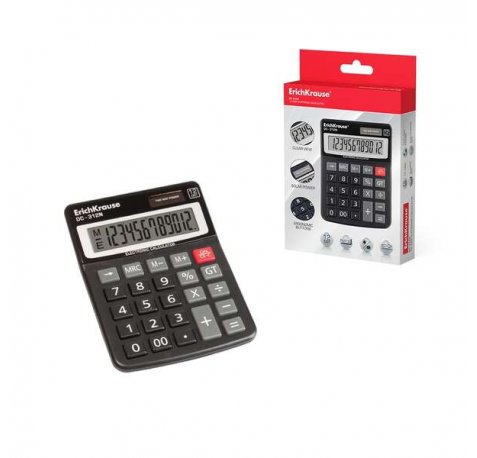 Erichkrause Calculadora Electronica de Sobremesa de 12 Digitos - Pantalla LCD de 12 Digitos - Funciones de Calculo Avanzadas - Energia Solar - Color Negro