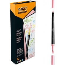 Bic Intensity Dual Tip Pastel Rotulador Doble Punta - Punta de Pincel + Punta Fina - Tinta con Base de Agua - Colores Pastel Surtidos (12 uds)