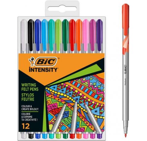 Bic Intensity Medium Pack de 12 Rotuladores - Punta Media de 0.8mm - Tinta con Base de Agua - Colores Surtidos