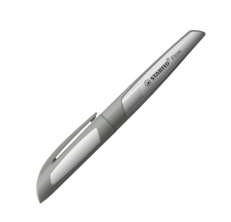 Stabilo Flow Monochrome Pluma Estilografica Recargable - Punta M de Alta Calidad - Agarre Ergonomico - Incluye Cartucho Azul Real - Cuerpo Color Gris Claro