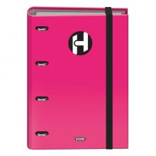 Dohe Serie Icon Carpeta de 4 Anillas Formato A4 con Recambio de 100 Hojas de 90 gr y 4 Taladros - Cierre con Goma Elastica - Anillas de 35mm - Color Rosa Fucsia