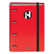 Dohe Serie Icon Carpeta de 4 Anillas Formato A4 con Recambio de 100 Hojas de 90 gr y 4 Taladros - Cierre con Goma Elastica - Anillas de 35mm - Color Rojo