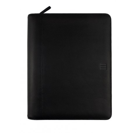 Finocam Andrea Portadocumentos de Mano - Piel de Vacuno - Cremallera - Formato A4 - 210x297mm - Bloc de Notas - Papel de 70g/m2 - Bolsillo Interior - Portaboligrafo - Color Negro