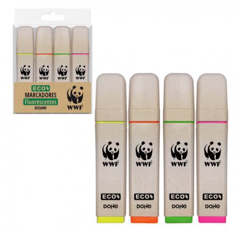 Dohe Pack de 4 Rotuladores Fluorescentes ECO - Punta Biselada - Trazo 1-5mm - Tinta con Base de Agua - Colores Surtidos