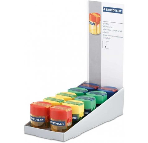 Staedtler 511 006 Expositor con 10 Sacapuntas con Deposito - Hasta 8.2mm - Angulo de Afilado 23º (10 uds)