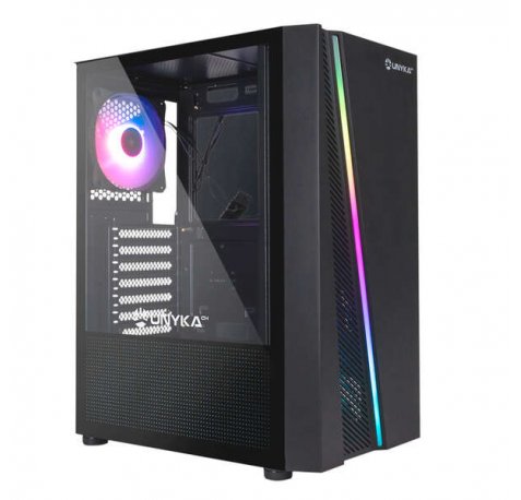 Unykach Glayze Caja Torre ATX - Iluminacion ARGB - Ventana Lateral Cristal Templado - USB-A 2.0/3.2 y Audio - 1 Ventilador 120mm RGB Instalado
